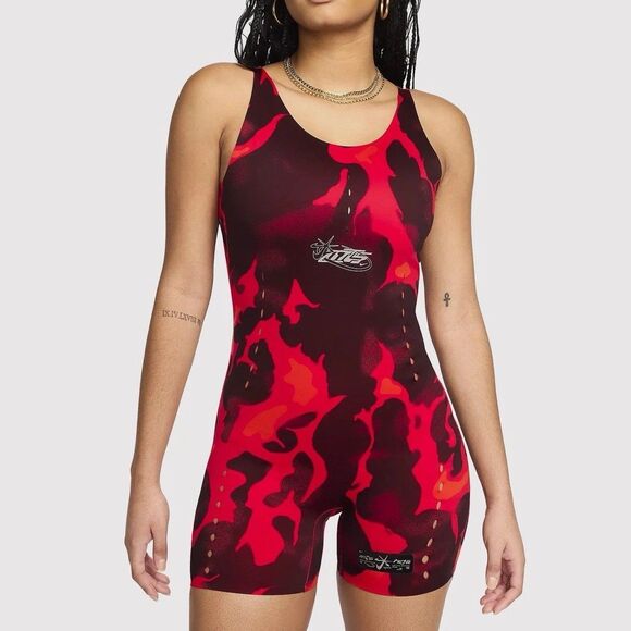 Nike Women's Bodysuit Size XS  Megan Thee Stallion Athletic Red Flame Print - Picture 4 of 9